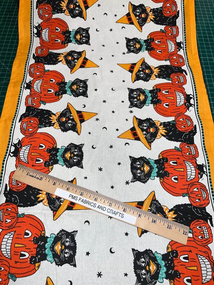 MODA 100% cotton toweling fabric Halloween Meow 920 313 - 16 in x 36 in pumpkins - Image 1 of 4