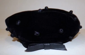 Vintage Black Velvet Beret Knot Detail Leather Bow Women's Cap Hat Patrice 22 - Picture 1 of 5