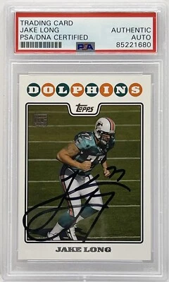 Tarjeta de novato Topps 2008 firmada por Jake Long Dolphins PSA/DNA losa Foto 1 de 2