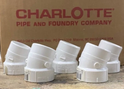 Pipa Charlotte 1-1/2 pulgada buje X 1-1/2 pulgada espiga PVC 1/16 curva codo calle paquete de 5 Foto 1 de 4