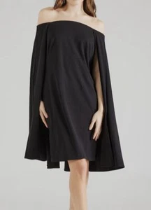 Adrianna Papell Womens Black Solid Off the Shoulder Cape Sheath Dress Size 8 - Picture 1 of 2