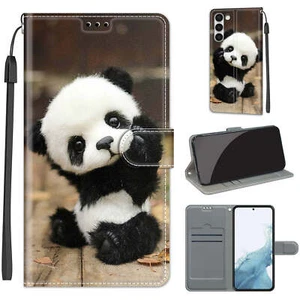 For Various Phone Magnetic Flip Wallet Card Stand Purse Cute Panda Case Cover - Picture 1 of 13