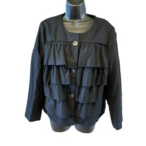 J. Crew Sz 12 100% Wool Black Ruffled Tiered Evening Blazer Jacket Formal - Picture 1 of 9