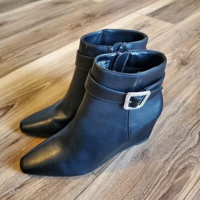 Jones New York Black Rhinestones Wedge Heel Dellon Dress Booties 5½M New - Image 1 of 4