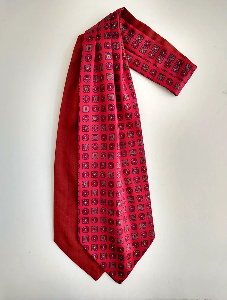 Vintage Silk Twill ASCOT Geometric Medallions Red/Multicolor EUC - Image 1 of 2