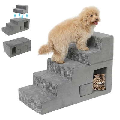 PULUOMIS Hundetreppe für Kleine Hunde Haustiertreppe 5 Stufen Abnehmbar Mit Katzenbett
