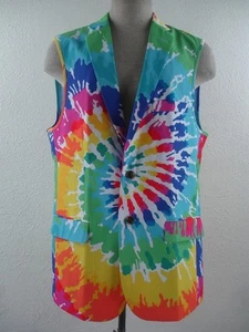 Men's M L 42 Shinesty Vest Waistcoat 3-Pc Suit Tie-Dye Rainbow Flower Child NEW - Picture 1 of 22