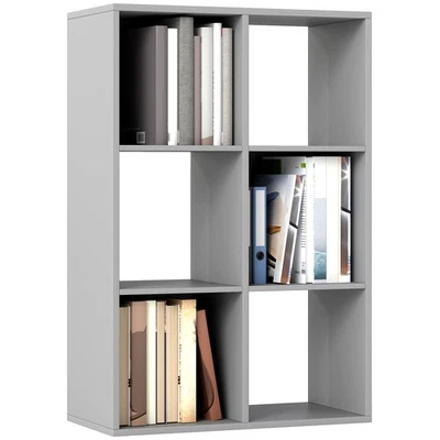 HOMCOM 6-Cube Bookshelf, Display Shelving Unit for Home Office, Light Grey - Image 1 of 4