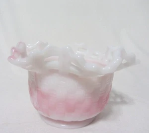 Vintage Fenton Art Glass Pink Rosalene Open Edge Basket Weave Candy Dish Bowl - Picture 1 of 9