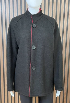 Norm Thompson Mujer L Abrigo Negro Lana Chaquetón Chaqueta Reversible Grunge Informal Foto 1 de 4