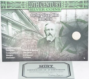Moneda de diez centavos de plata de barbero de 1900-1916 monedas conmemorativas del siglo XX como nueva primera - Imagen 1 de 2