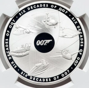 2024 James Bond 007 Gran Bretagna 60° anniversario sei decenni ARGENTO NGC PF70 - Foto 1 di 5