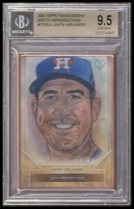 2020 Topps Transcendent Sketch Reproductions #TTCRJV Justin Verlander BGS 9.5 - Picture 1 of 2