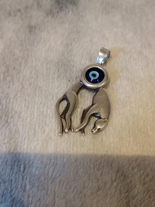 Vintage NURAN 925 Sterling Silber Selten Katze Panther Puma Blau Evil Eye Anhänger - Bild 1 von 2