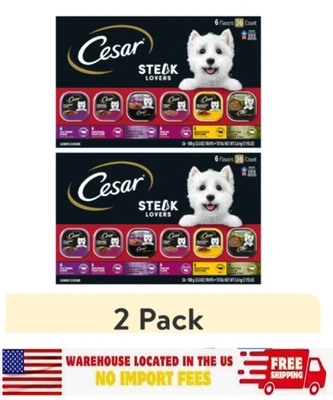 (2 pack) Cesar Steak Lovers Variety Wet Dog Food, 3.5 oz Trays (36 pack)
