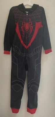Marvel Spider-Man Miles Morales Kid Boy 1-Piece Zip-Up Long Sleeve PJs Black S - Image 1 of 4