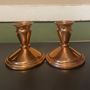 Vintage Coppercraft Guild Copper 2 Taper Candle Holders Candlesticks 4" 1970s - Picture 1 of 6