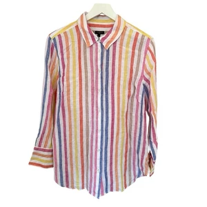 Talbots 100% Linen Multicolored Pinstriped Button Up Long Sleeve Shirt XL Petite - Picture 1 of 7