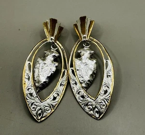 Pendientes colgantes vintage plateados tono oro punta de flecha - Imagen 1 de 3