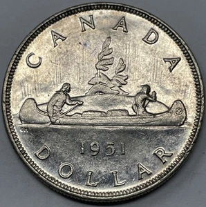 1951 Waterlines Canada Silver $1 Dollar. AU Detail, Hairlines. D-1442 - Picture 1 of 2
