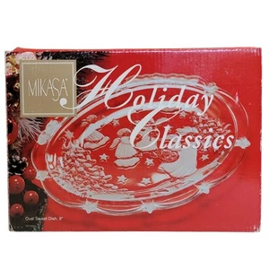 Vintage 90er Mikasa Holiday Classics ovale Süßigkeitenschale 9" Glas Engel Weihnachten Party - Bild 1 von 7