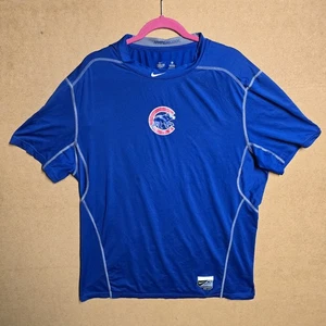 Nike Pro Combat Center Swoosh Chicago Cubs Shirt Blue Mens XL Fitted Dri Fit MLB - Picture 1 of 7