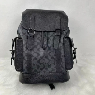 Coach Hudson Mens Large Backpack In Signature Canvas Charcoal/Black $699 - Image 1 of 4