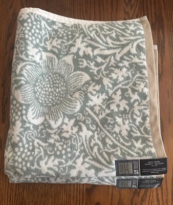 x2 William Morris KENNETT Pale Blue Floral Vines Bath Towel Set Sunflowers NEW - Image 1 of 4