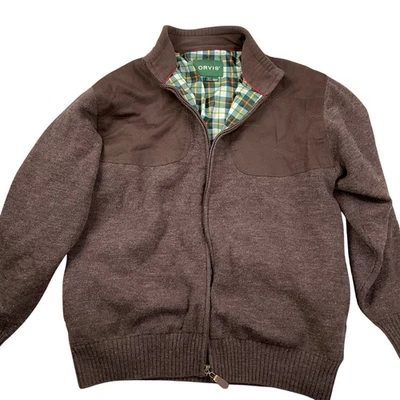 Orvis Cardigan Men Large Brown Wool Full Zip Lined Shooting Jacket Sweater - Image 1 of 4