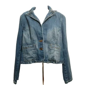 STAR JEANS vintage womens denim jacket XL blue button front statement collar - Picture 1 of 8