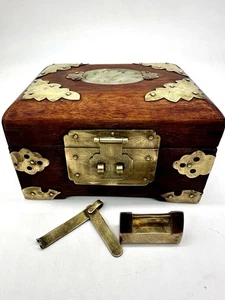 Vintage Schmuckkästchen Messing und Palisander geschnitzte Jade mit Schloss verziert - Bild 1 von 10
