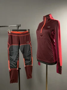 Kari Traa Burgund Orange Base Layer Set Trainingsanzug Zip Pullover Top Hose Gr. M - Bild 1 von 15