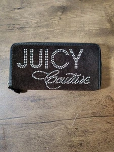 JUICY COUTURE BLACK VELOUR TERRY ZIP AROUND CLUTCH WALLET Y2k Rhinestone - Picture 1 of 5