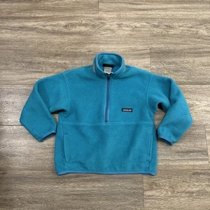 Vintage Patagonia Kids 5-6 Synchilla 1/4 Zip Pullover Pockets Teal Fleece 90s - Picture 1 of 7