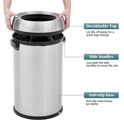 17 Gal Open Top Trash Can Commercial Stainless Steel Outdoor Kitchen Trash Can - Image 1 of 4