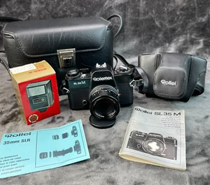 Rolleiflex Rollei SL 35M Kamera Ledertaschen Blitz manuell planar 1,8/50 Objektiv - Bild 1 von 24