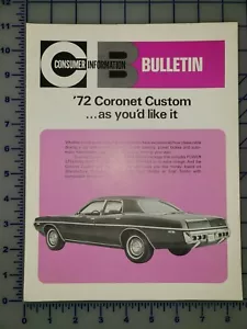 1972 Dodge Coronet Custom Bulletin Brochure Folder - Picture 1 of 3
