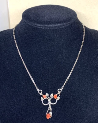 COLLANA COLLIER IN ARGENTO 925 E TRE ROSELLINE CORALLO ROSSO NATURALE - Immagine 1 di 4