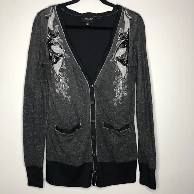 Suéter cárdigan manga larga gris grande con detalle de lentejuelas Miss Me para mujer Foto 1 de 4
