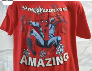 Spiderman "tis The Season To Be Amazing" Holiday Red T-Shirt - Mens L New - Picture 1 of 1