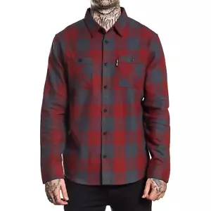 Sullen Art Collective Red Checks Button Up Long Sleeve Shirt Tattoo Clothing - Picture 1 of 10