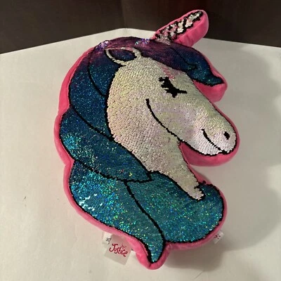 Almohada Justice Cabeza de Unicornio Lentejuelas Rosa Suave Reversible Blanco/Azul Plata/Púrpura Foto 1 de 4