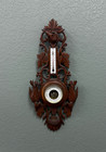 Antique French Black Forest Barometer Thermometer Hound Dogs Birds Carved Oak