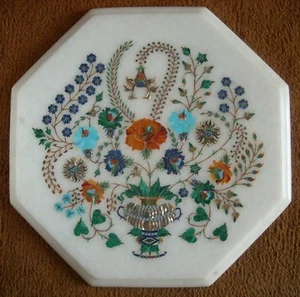 12" Marble Table Top semi precious stones Inlay Home decor furniture - Picture 1 of 3