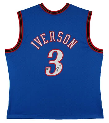 76ers Allen Iverson Signed Blue M&N 1999-00 HWC Swingman Jersey BAS Witnessed - Image 1 of 4