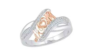 18K White Gold Micro pave MOM Band In 18K Rose Gold Plating - Mother's Day Gift - Picture 1 of 3