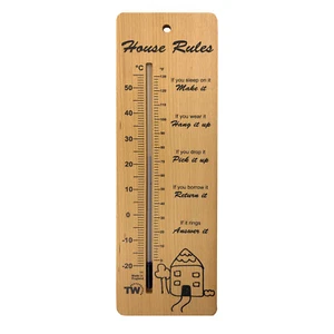 Large 380mm Wooden Thermometer Indoor Wall- Indoor Home House Rules IN-292 - Picture 1 of 7