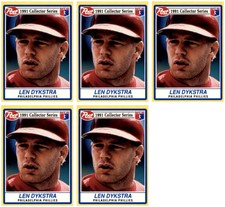 (5) 1991 Post Cereal Baseball #8 Lenny Dykstra Phillies Baseball Card Lot