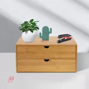 Bamboo Desk Organizer Drawers Tabletop Storage Box for Office Table Organization - Picture 1 of 8