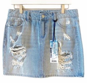 Blue Spice Juniors High Waist Distressed Denim Jean Skirt Size 7 - Picture 1 of 6